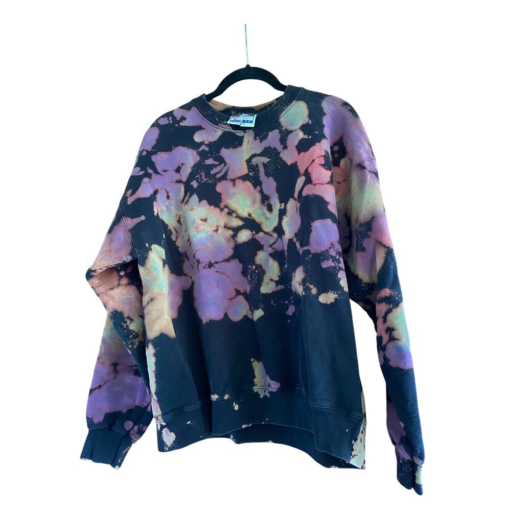 Hanes Ultimate Cotton Black Tie Dye Crewneck Sweatshirt Size Medium